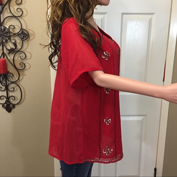 BUNDLE ME 😃 Ashley Stewart red beaded sequin top - Picture 5 of 8
